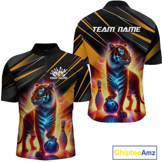 Orange Tiger Bowling Team Shirt Custom Bowling League Jersey for Men Bowling Outfit Polo & 1/4 Zip QZT773