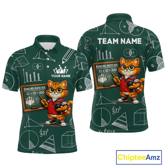 Funny Cat Bowling Math Shirt Personalized Polo & 1/4 Zip Shirt Bowling Team Jersey for Men QZT926