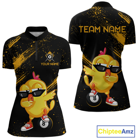 Customized Funny Chicken Billiard 8 Ball Pool Shirts for Women Billiard Jersey for Team Polo & 1/4 Zip BHT4