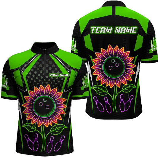 Green Neon Lightning Sunflower Bowling Shirt for Men Custom Team Bowling Polo Bowling Jersey QZT771