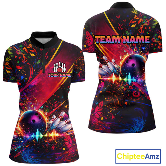Custom Retro Music Bowling Shirt for Women Bowling Jersey Polo & 1/4-Zip Bowling Tournament QZT954