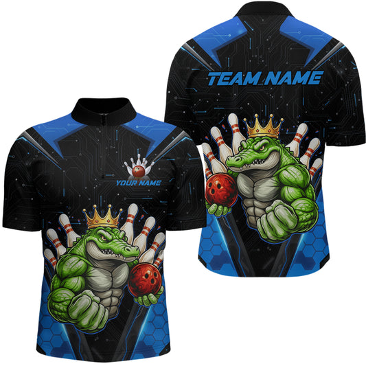 Custom Funny Blue Crocodile Bowling Shirt Alligator Bowling Jersey for Men Polo & 1/4 Zip QZT823