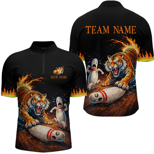 Personalized Tiger Bowling Shirt Orange Funny Bowling Team League Jersey for Men QZT832