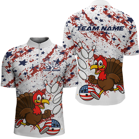 American Funny Turkey Bowling Team Shirt for Men Custom Bowling Jersey Polo Thanksgiving Bowling Outfit QZT775