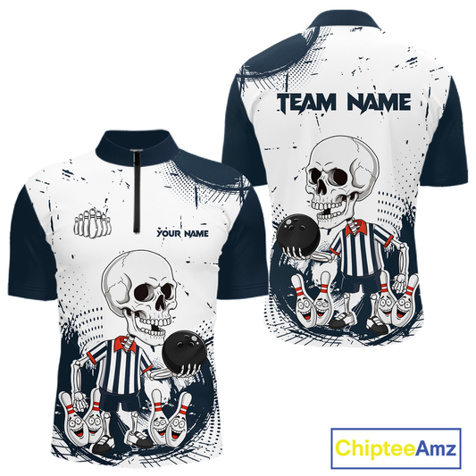 Skeleton Bowling Team Shirt for Men Personalized Funny Bowling Team Jersey Polo & 1/4-Zip QZT818