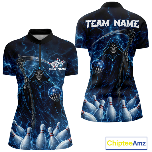 Blue Thunder Lightning Bowling Shirt for Women Bowling League Jersey Polo & Quarter-Zip Bowling Outfit QZT932