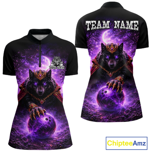 Personalized Night Realm King Wolf Bowling Shirt Crown Bowling Jersey for Women QZT961