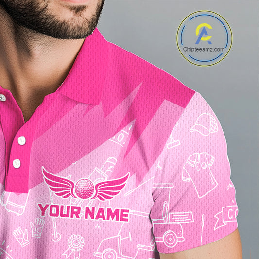 Mens Golf Polo Shirt Custom Pink Golf Ball Pattern Team Golf Tops, Golf Gifts For Men NHN0198