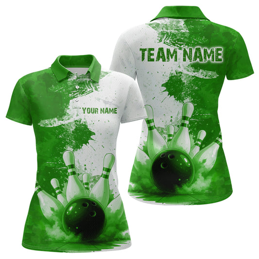 Green Bowling Shirts for Women Men Custom Bowling Polo & 1/4 Zip Shirt for Team MBL220