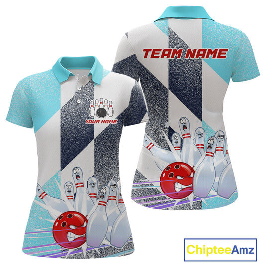 Blue Bowling Shirts for Team Women Men Custom Bowling Polo and 1/4 Zip Shirt MBL226
