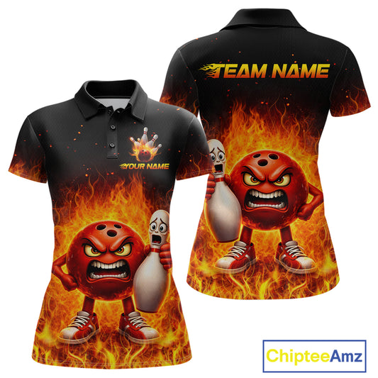 Flaming Bowling Shirts for Team Women Men Bowling Polo & 1/4 Zip Shirt Custom MBL244