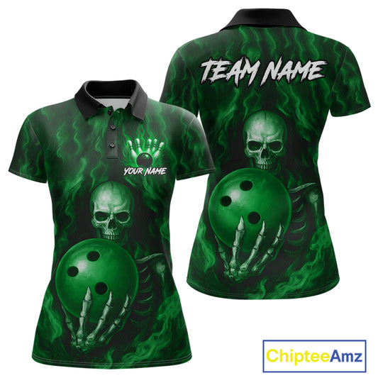Green Skull Bowling Shirts for Team Men Women Custom Bowling Jerseys for Bowlers MBL206