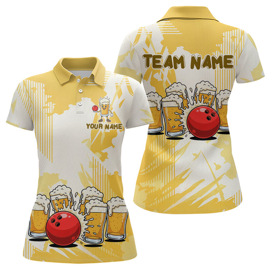 Beer Bowling Shirts Yellow for Team Women Men Custom Bowling Polo & 1/4 Zip Shirt MBL245