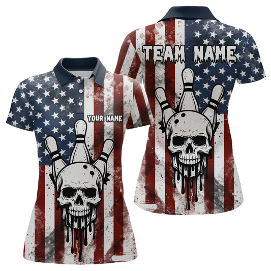 Patriotic Bowling Shirts for Team Women Men Custom Skull Bowling Jerseys for Couple MBL201
