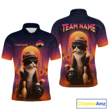 Load image into Gallery viewer, Custom Funny Cat Bowling Jersey for Men Bowling Uniform Polo & 1/4 Zip Bowling Team Shirts HNT114
