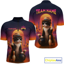 Load image into Gallery viewer, Custom Funny Cat Bowling Jersey for Men Bowling Uniform Polo & 1/4 Zip Bowling Team Shirts HNT114