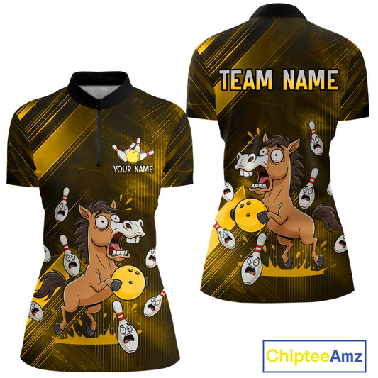 Custom Yellow Funny Horse Bowling Jersey for Women Bowling Team Shirts Bowling Tournament HNT184