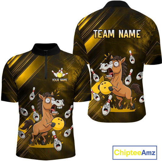 Custom Yellow Funny Horse Bowling Jersey for Men Bowling Team Shirts Bowling Tournament HNT184