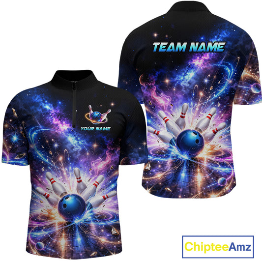 Custom Galaxy Bowling Jersey for Men Bowling Uniform Polo & 1/4 Zip Bowling Team Shirts HNT227