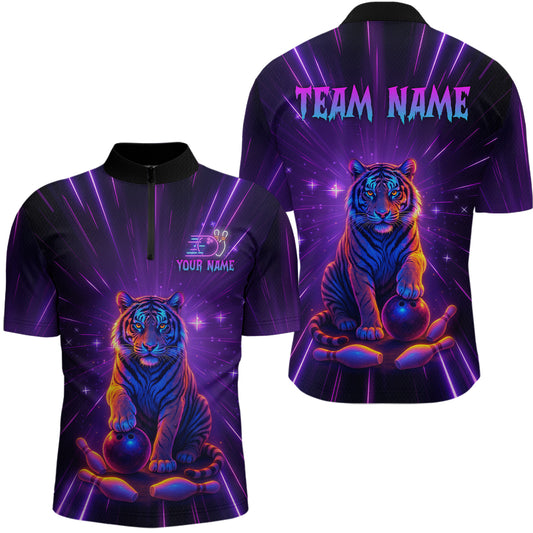 Custom Neon Tiger Bowling Jersey for Men Bowling Team Shirts Bowling League Polo & 1/4 Zip HNT154