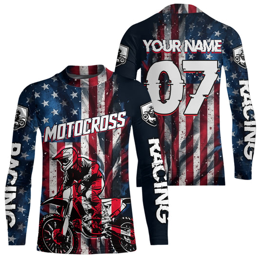US Flag Youth Motocross Jersey Custom Dirt Bike Shirt Kid Men Women Motocross Shirt UPF30+ DNT37
