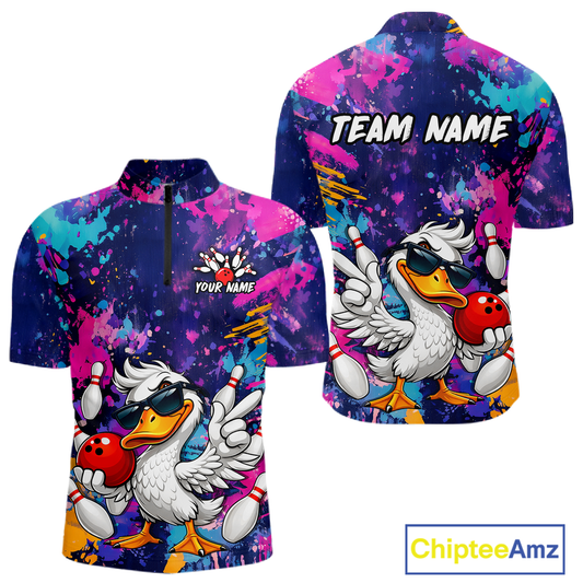 Custom Graffiti Funny Duck Bowling Jersey for Men Bowling League Bowling Team Shirts Polo & 1/4 Zip HN234