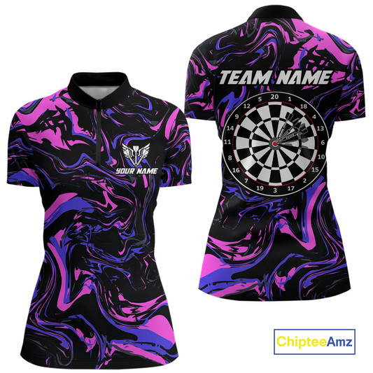 Pink-Purple Pattern Darts Team Jerseys Dart Shirts For Women Dart Tournament Polo & 1/4 Zip NNT119