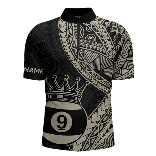 Custom Black and Gold Tribal 9 Ball Pool Billiard Shirt for Men Billiard League Polo & 1/4 Zip NNT155