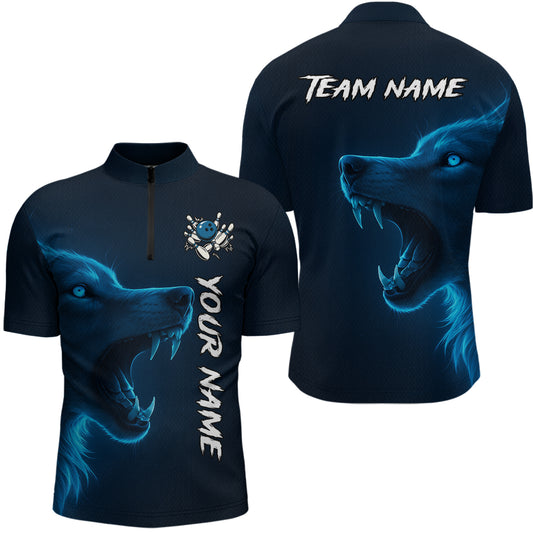 Custom Wolf Bowling Jersey for Men Polo & 1/4 Zip Bowling Team Shirts Bowling League HNT149