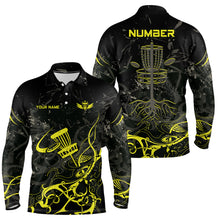Load image into Gallery viewer, Yellow Camo Black Mens Disc Golf Polo Shirts Custom Disc Golf Basket Tree Personalized Golf Gifts For Men TY2