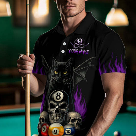 Personalized Name Bat Cat Billards Polo Shirts For Men Custom Team Name Billiard Shirt Design YYD0014