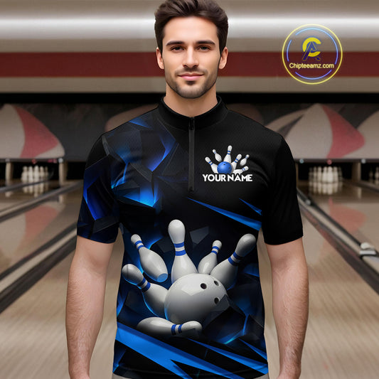 Personalized Bowling Abstract Design Quarter Zip Shirts For Men Custom Bowling Team Jersey 1/4 Zip Shirts YYD0022