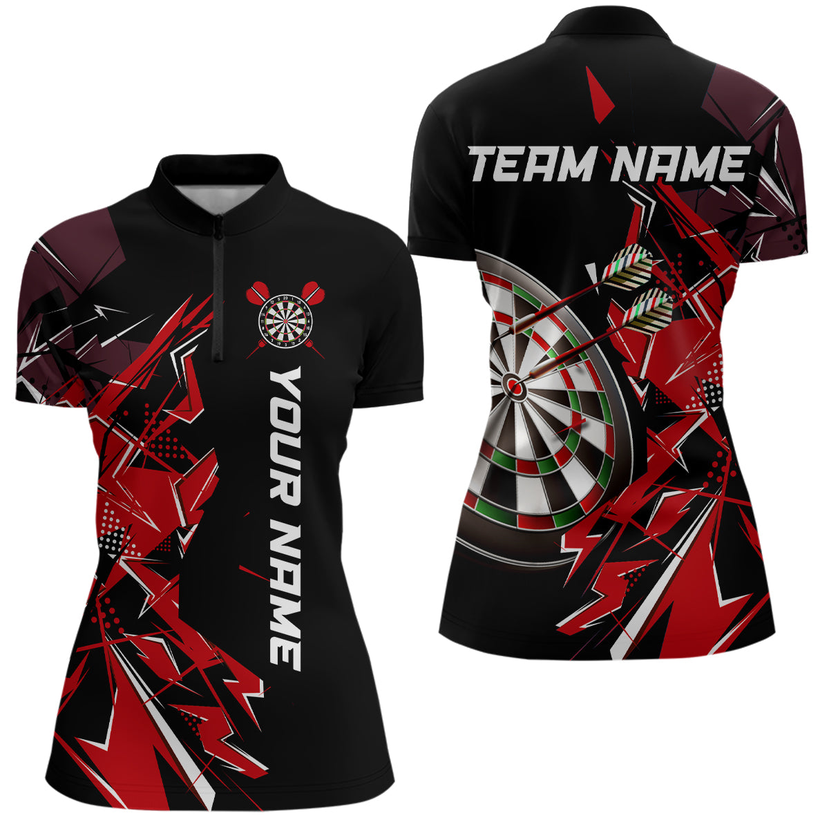 Black White Quarter-Zip Shirt Custom Name Patriotic Womens Darts Shirt Dart Jerseys | Blue - Purple - Red YYD0067