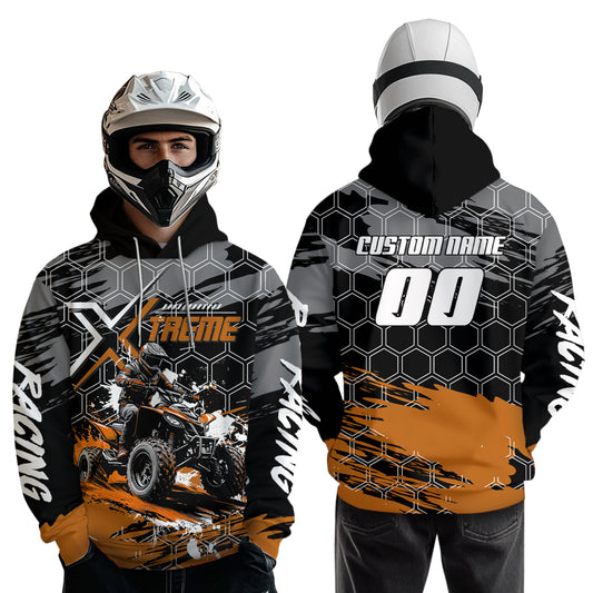 Orange Atv Racing Hoodie Custom Quad Bike Shirt Upf30+ Adult Youth Off-Road Atv Motocross Hoooded NHN008