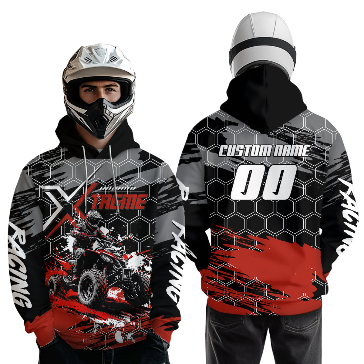 Red Atv Racing Hoodie Personalized Quad Bike Shirt Upf30+ Adult Youth Off-Road Atv Motocross Hoooded NHN008