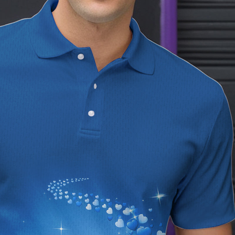 Custom Blue Valentine Bowling Polo Shirts For Men, Valentines Day Couple Bowling Outfits IPHW8349
