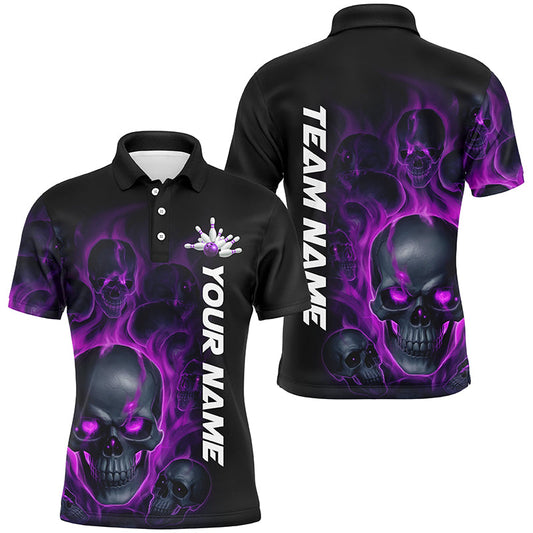 Purple Smoke Flame Custom Skull Bowling Shirts For Men, Bowling Team Uniform Halloween Outfit IPHW7391