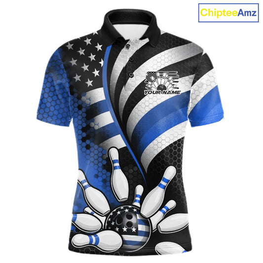 Custom Black And Blue US Flag Patriotic Bowling Shirts, Freedom Bowling Team League Shirt Bowler Jerseys IPHW10454