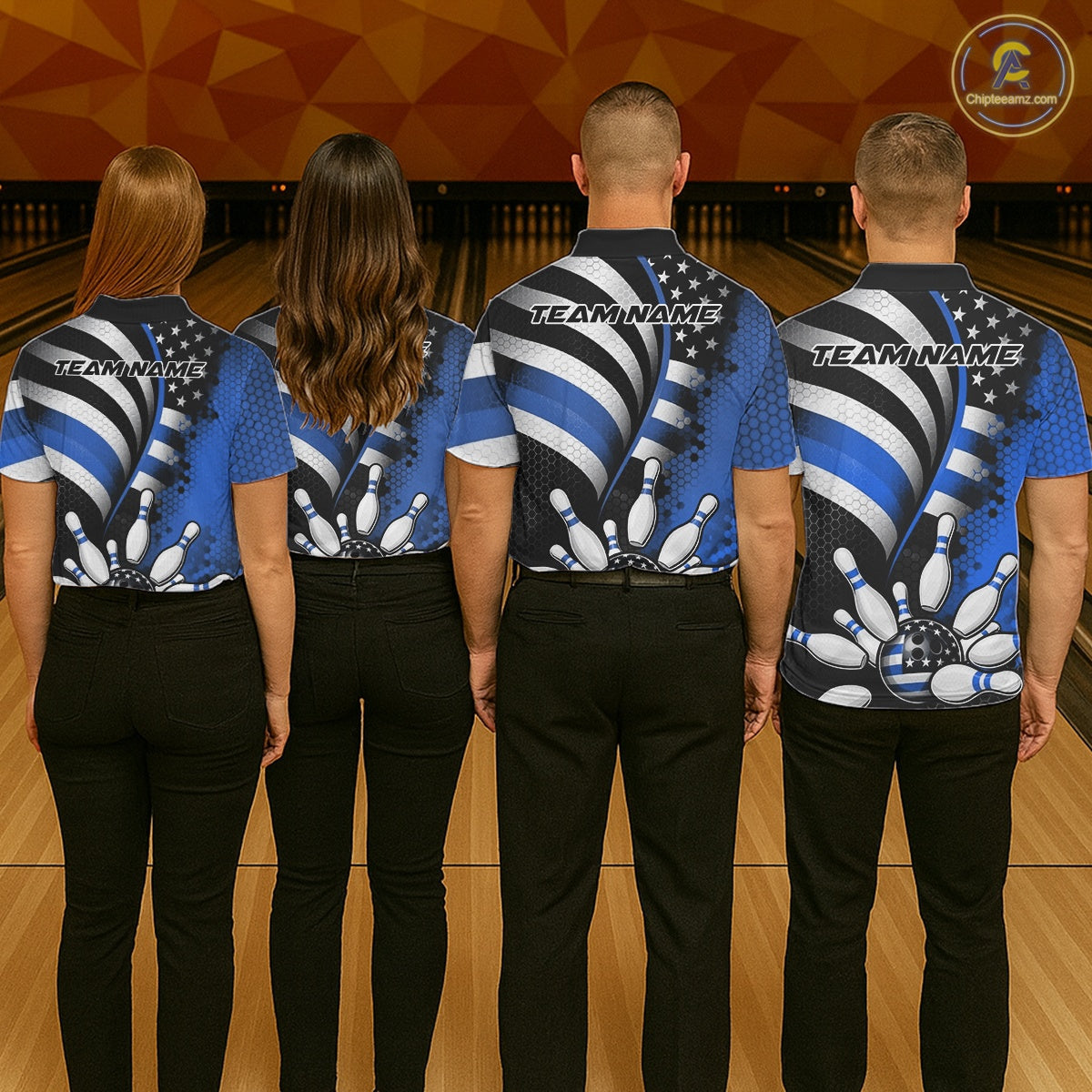 Custom Black And Blue US Flag Patriotic Bowling Shirts, Freedom Bowling Team League Shirt Bowler Jerseys IPHW10454