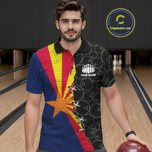 Arizona Flag Custom Bowling Team Shirts For Men, Patriotic Bowling League Shirt IPHW10718