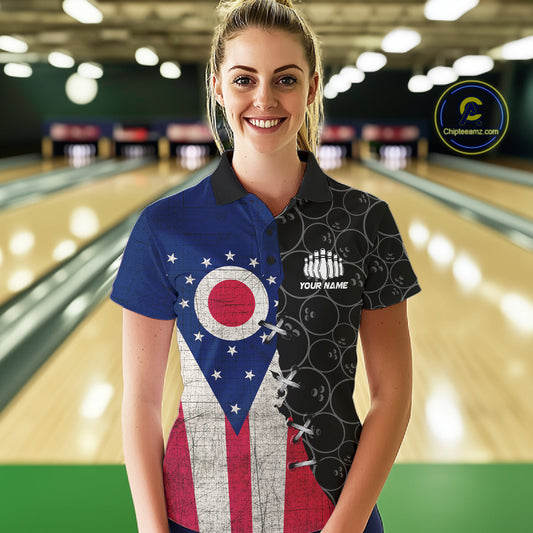 Ohio Flag Custom Bowling Team Shirts For Women, Patriotic Bowling League Shirt IPHW10720
