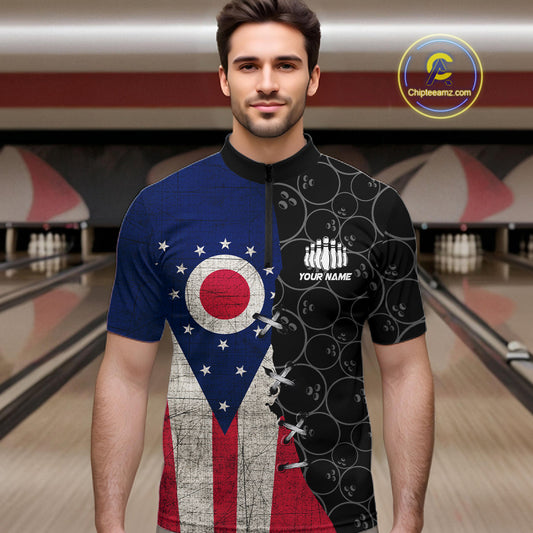 Ohio Flag Custom Bowling Team Shirts For Men, Patriotic Bowling League Shirt IPHW10720