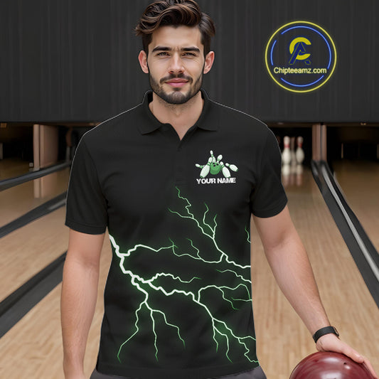 Custom Green Lightning Bowling Ball With Wings Bowling Men Team Shirt, Bowling Jerseys IPHW10730