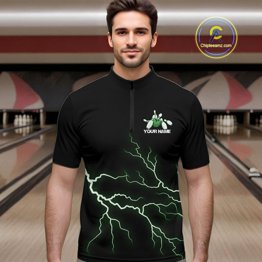 Custom Green Lightning Bowling Ball With Wings Bowling Men Team Shirt, Bowling Jerseys IPHW10730