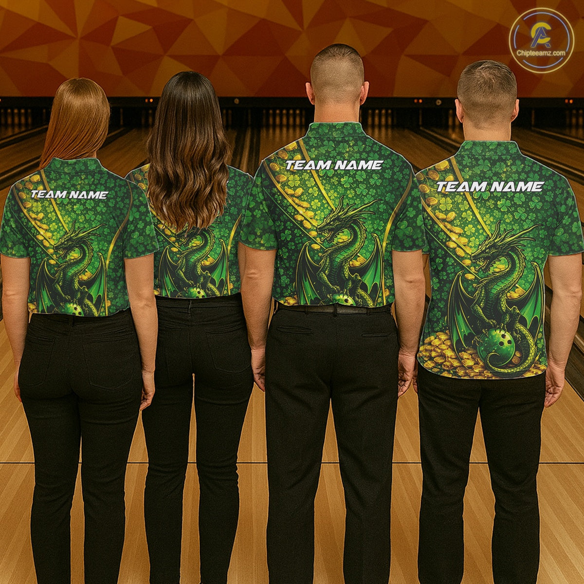 Custom St Patricks Day Dragon Bowling Shirt, Golden Coins And Shamrock Saint Paddy Bowling League Shirt IPHW10506