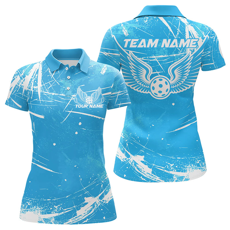 Blue And White Custom Pickleball Wings Polo Shirts For Women, Pickleball Tournament Shirt IPHW8213