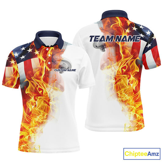 Flame American Flag Custom Polo /Quarter-Zip Shirts For Men Women, Patriotic Bowling Team Jersey IPHW5984
