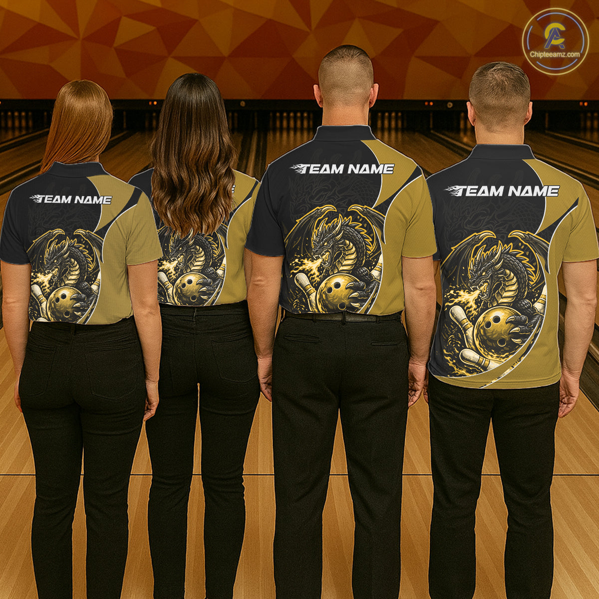 Custom Yellow Fire Dragon Bowling Jerseys, Dragon Bowling Team Men Polo Shirt IPHW10367