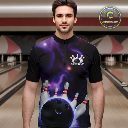Custom Galaxy Bowling Quarter-Zip Shirts For Men, Cosmic Bowling Team Jerseys IPHW9503