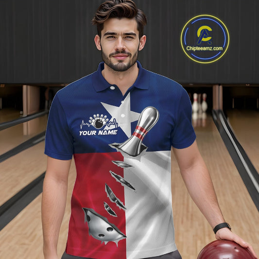 Custom Texas State Flag Silver Bowling Ball And Pin Patriotic Bowling Shirts For Men IPHW10592